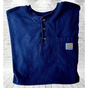 Carhartt Original Fit Henley Shirt Large Navy Chest Pocket Logo Short Sleeves